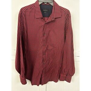 Bugatchi Button-Down Shirt Gingham‎ Check Red Black - Men's L -